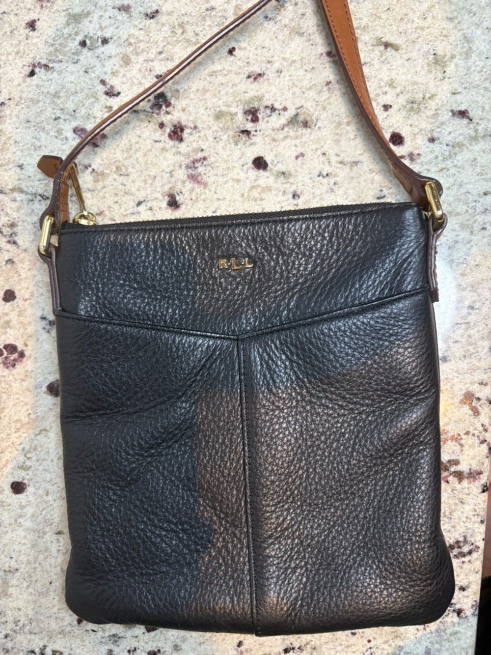Ralph Lauren Black Pebbled Leather Crossbody with Brown Strap - Picture 3 of 16
